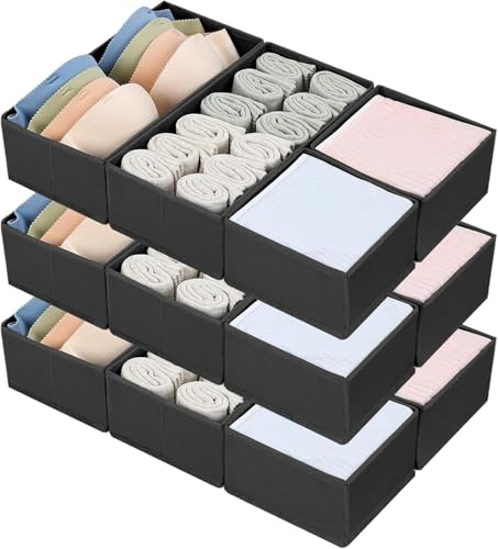 DIMJ Drawer Organizers, Set of 12 Clothes Drawer Organizer, Foldable Closet Drawer Organizer, Dresser Drawer Organizers Dividers for Baby Clothes, Socks, Belt, Tie (Black) - color: Black, size: 12 Pack