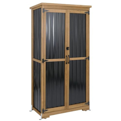 Outdoor Storage Cabinet Waterproof with Shelves, Small Storage Shed, Vertical Tall Patio Backyard Garden Storage Cabinet Tool Organizer for Outside - size: 32"L x 16"W x 66"H