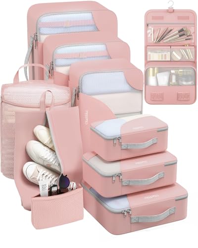 10 Set Packing Cubes for Travel, Gifts for Women Mom,Anti-Tearing Suitcase Organizer,OlarHike Vacation Essentials & Accessories for Cruise Ship - color: 05 Pink