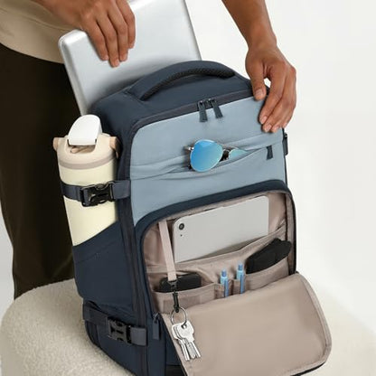 mibasies 30L Travel Backpack for Women & Men: Flight Approved Carry On Backpack, TSA Personal Item Bag with Water Bottle Pocket, Weekender Essentials Backpacks fits 15.6" Laptop - Black Blue - color: Black Blue, size: Large