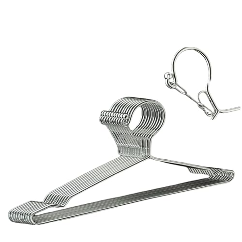 16.5” Wire Hanger 4mm Lockable Hangers 10Pack Stainless Steel Slim Thin Heavy Duty Windproof Lock Hook Metal Space Saving Clothes Hotel Hangers for RV Camping Silver (10)