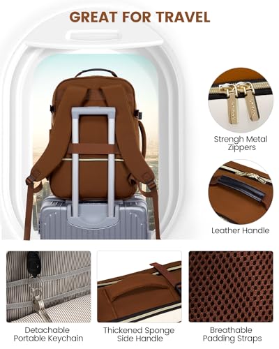 LOVEVOOK 40L Travel Backpack for Women & Men, Airline Approved Carry On Luggage with 3 Packing Cubes, TSA Overnight Bags, Waterproof Personal Item Bag, Weekender Essentials Backpacks fits 17" Laptop - color: Brown-beige-black, size: Large