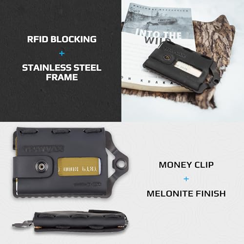 Trayvax Element Wallet, RFID Front Pocket Credit Card Holder with Money Clip, Minimalist Slim Leather Metal Wallet for Men and Women - color: Black | Stealth Black
