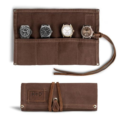 Hide & Drink, Waterproof Waxed Canvas Travel Watch Roll Organizer with 4 Slots, Easy Carry On Watchlover Storage, Handmade Travel Case, Honey Bourbon - color: Honey Bourbon