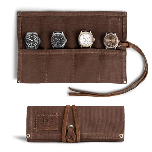 Hide & Drink, Waterproof Waxed Canvas Travel Watch Roll Organizer with 4 Slots, Easy Carry On Watchlover Storage, Handmade Travel Case, Honey Bourbon - color: Honey Bourbon