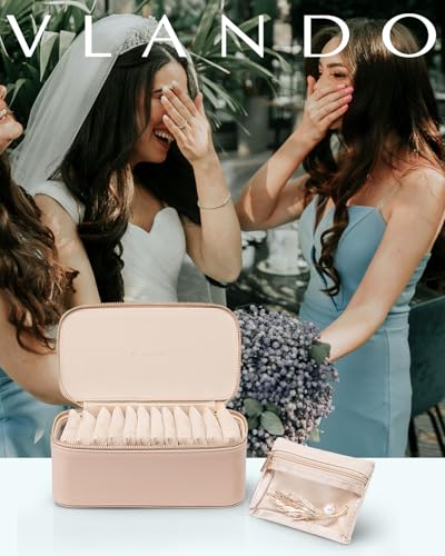 Vlando Jewelry Travel Case,Travel Jewelry Organizer with Clear Velvet Jewelry Bags 12Pcs Zipper Pouch for Women Wedding Gifts for Friends Sister-Khaki - color: D.12PCS Khaki