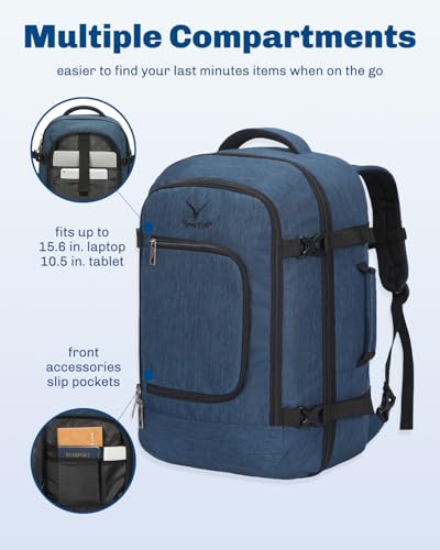 Hynes Eagle Travel Backpack 40L Flight Approved Carry on Backpack Men Large Cabin Weekender Laptop Backpack Women 15.6 inches - color: Blue 2024