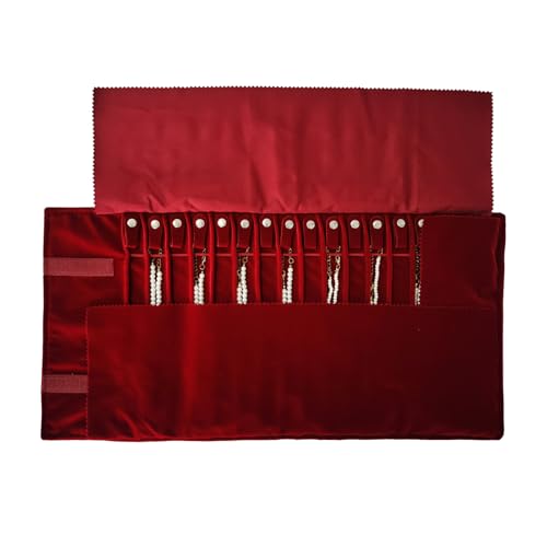 Portable Jewelry Roll Untangled Secure Necklace Travel Storage Bag Displays Holder 16 Chain (Burgundy) - color: Burgundy