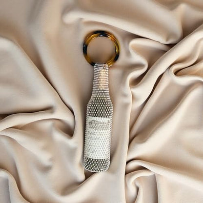 Munyee Hua Rhinestone Wine Bottle Holder Bag Reusable Tote Carrier Crystal Mesh Evening Purse with Ring Handle Gift Bags Carrier for Birthday Picnic Party Wedding (Brown Handle White Rhinestone) - color: Brown Handle White Rhinestone