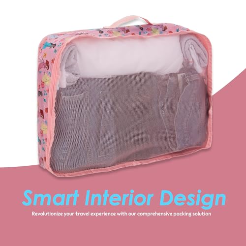 Disney Minnie Mickey Stitch Packing Cubes - Winnie the Pooh, Princess Cinderella, Cars, Toy Story 5 Piece Packing Cubes Compression - Travel Essential - Luggage Suitcase Organizer Set - color: Pink
