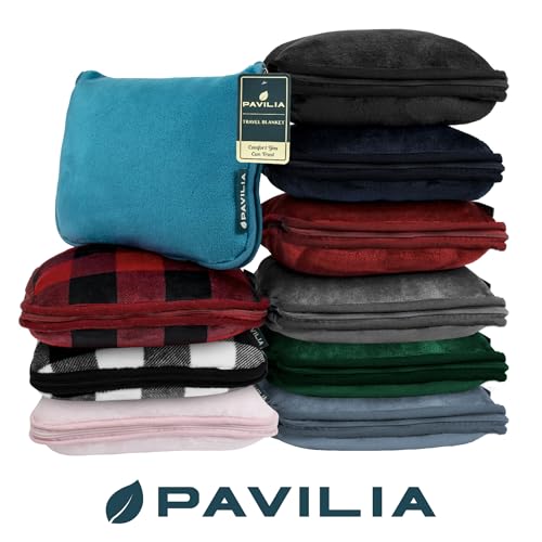 PAVILIA Travel Blanket Pillow, Soft Airplane Blanket 2-in-1 Combo Set, Plane Blanket Compact Packable, Flight Essentials Car Pillow, Travelers Gifts Accessories, Luggage Backpack Strap, 60x43 Pink - color: Pink