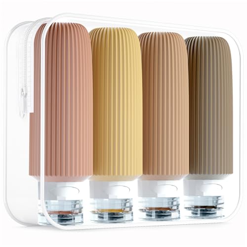 Mrsdry Travel Bottles for Toiletries, Large 6oz Travel Size Containers, BPA Free Leak Proof Tubs Refillable Liquid Accessories with Toiletry Bag for Cometic Shampoo and Lotion Soap (4 Pack) - color: Apricot, size: 6 Ounces