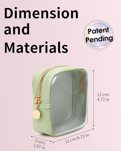 Wandering Nature 2 Pcs Clear Makeup Bag for Purse Mini Make up Bag Cute Cosmetic Pouch for Women with Slip-in Pockets Travel Toiletry Essentials Vegan Leather Organizer Pouch - color: Green Set