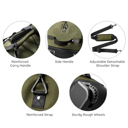Bagenerous 110L/140L Expandable Soft-Sided Foldable Duffle Bag with 2 Rubber Wheels,Packable 32” Rolling Carry-On with Multi-Pockets & Compartments,Army Green - color: Army Green