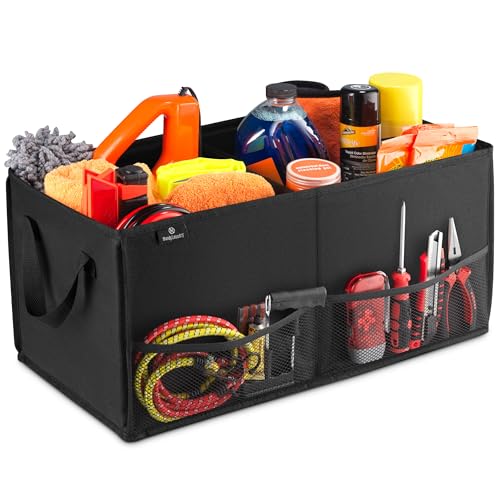 Handy Laundry Car Trunk Organizer – Large 2 Compartment Storage Bin with Non-Slip Fastener, Mesh Side Pockets & Heavy-Duty Handles, 22 x 10 x 11 in, Black – Prevents Shifting & Rolling - size: 22" x 10" x 11"