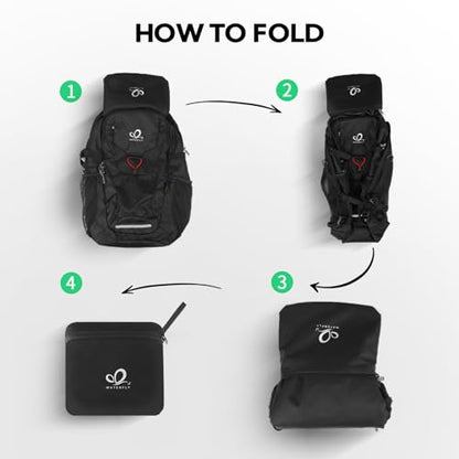 WATERFLY Lightweight Packable Hiking Backpack: 30L Foldable Travel Daypack Ultralight Camping Day Pack for Woman Man - color: Black
