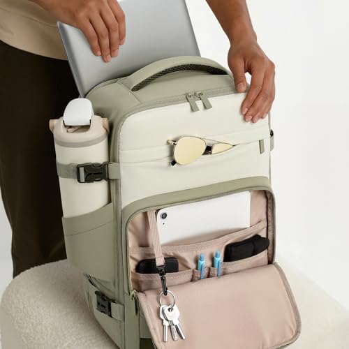 mibasies 40L Travel Backpack for Women & Men: Flight Approved Carry On Backpack, TSA Personal Item Bag with Water Bottle Pocket, Weekender Essentials Backpacks fits 17" Laptop - Green White - color: Green White, size: X-Large