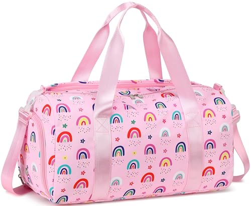 Gym Bag Sports Duffle Bag with Wet Pocket Weekender Overnight Bags with Waterproof Shoe Pouch and Air Hole for Girls Kids Women Workout Travel Bags (Rainbow) - color: Rainbow