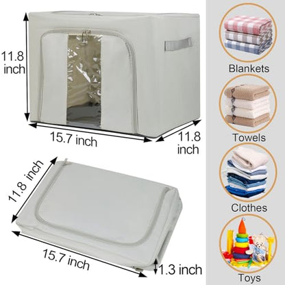 36L Clothes Storage Bins with Metal Frame, 3 Pcs Stackable Clothing Storage Boxes Containers with Lids, Foldable Oxford Fabric Clothes Organizer Bags Closet Organizers Organizing Bin for Sheet
