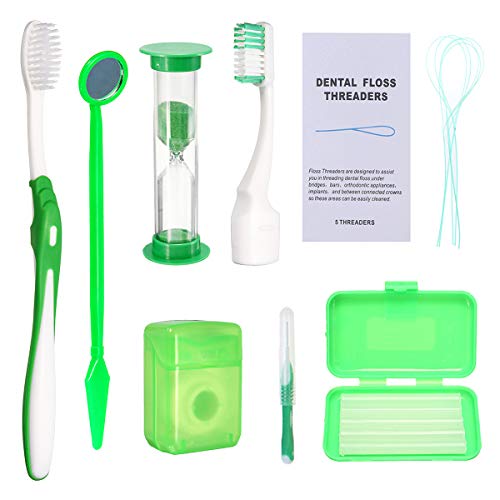 Braces Cleaning Kit for Teeth, Portable Orthodontic Toothbrush Kit Oral Care Dental Travel Kit - Interdental Brush Dental Wax Dental Floss Toothbrush Box (Green) - color: Green
