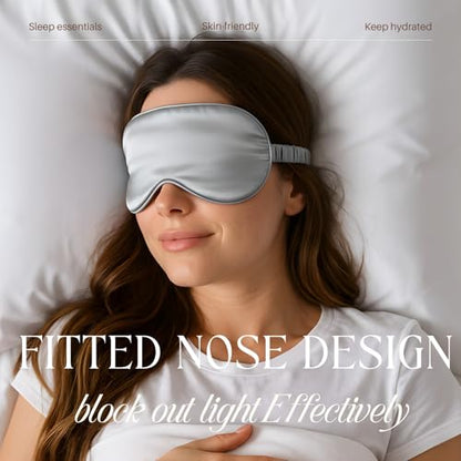 Silk Satin Sleeping Eye Mask, Silvergrey Sleep Eye Mask Night Blindfold for Women and Men, Soft Breathable Blackout Eyeshade Eye Cover for Travel, Wedding Bridesmaid Gift - color: Silvergrey