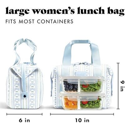 Fit & Fresh Remi Lunch Bag for Women Work – Neoprene Lunch Tote with Containers & Ice Pack, Reusable Meal Prep Lunch Box, Large Capacity, Machine Washable, Blue Wallpaper Bows - color: Blue Wallpaper Bows