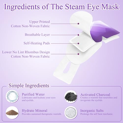 32Packs Steam Eye Mask, Heated Eye Mask for Sleeping, Warm Compress for Eyes, Self Heating Disposal Steam Mask for Home Sleep, Office, Spa, Travel Essentials Mothers Day Gifts (Lavender) - color: 32packs Lavender