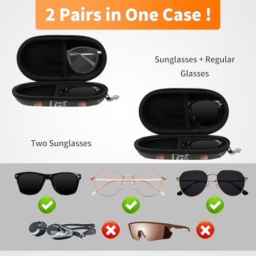 Double Eyeglasses Case, Hard Shell Dual Sunglasses Organizer with Zipper Clip Travel Glasses Storage for Women Men - color: Black Skull