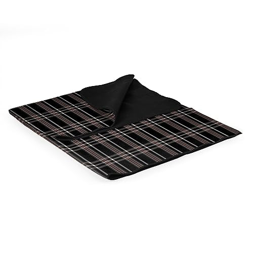 PICNIC TIME Outdoor Picnic Blanket Tote, 59"x51" Foldable Beach & Camping Blanket with Soft Fleece, Water-Resistant Bottom, Adjustable Strap & Zippered Pocket (Black Tartan, Black Flap) - color: Black Tartan