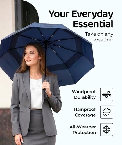 Repel Windproof Travel Umbrella - Compact & Withstands Winds up to 100MPH , Strongest Premium Auto Folding Umbrella for Rain and Sun - Durable, Light & Portable for Women & Men , Fits Backpack & Cars - color: Navy Blue - Travel Umbrella (1 Pack)