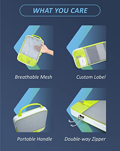 BAGSMART 6 Set /4 Set/2 Set Compression Packing Cubes for Travel, Lightweight Luggage Organizer Bags, Durable Space Saver Bags Travel Essentials - color: Highlight Yellow, size: Set of 6