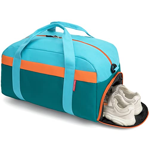 Kids Duffle Bag for Boys or Girls, Fit Sports Practice, or Overnight Travel Weekend (Blue Green) - color: Blue Green