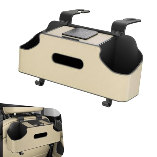 1 PC Backseat Organizer with Dual Cup Holder, Multi-function Tissue Hanging Box and 2 Hooks, Extra Rear Seat Road Trip Storage Accessories, Universal for Most Cars, Trucks, SUVs (Beige) - color: Beige