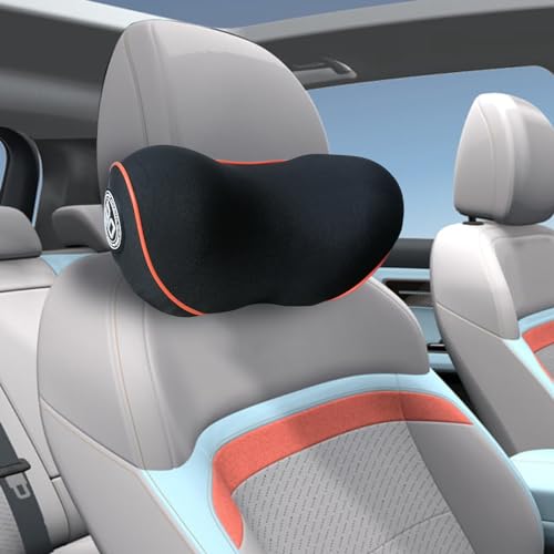 SPRFUFLY Really Comfy Car Headrest Pillow, Car Pillow for Driving with Adjustable Strap, Space Memory Foam Neck Pillow, Breathable Removable Cover - Travel Neck Pillow(Lightorange Side Rope) - color: Orange