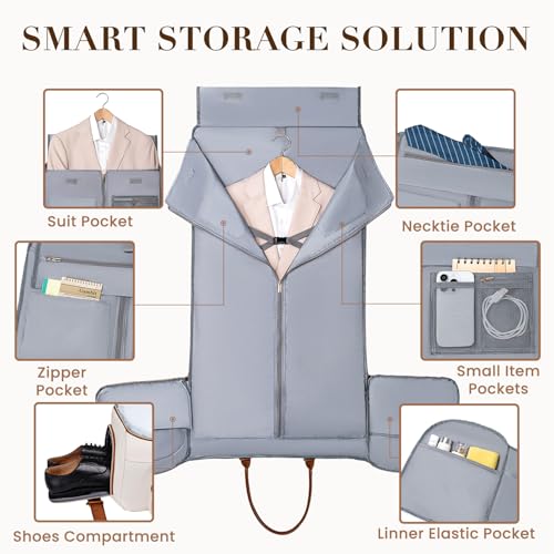 Convertible Garment Bag for Travel, PU Leather Carry On Garment Duffle Bag for Men Women, 2 in 1 Suit Travel Bags for Hanging Clothes with Shoe Compartment - color: Beige