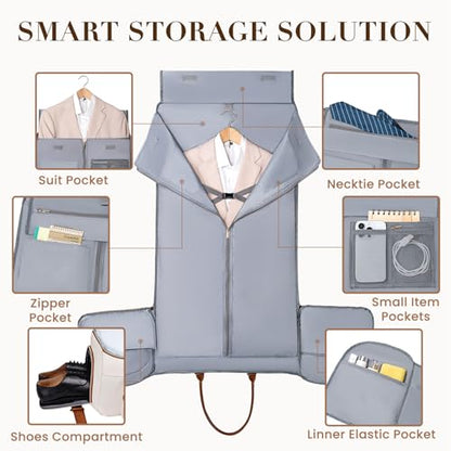 Convertible Garment Bag for Travel, PU Leather Carry On Garment Duffle Bag for Men Women, 2 in 1 Suit Travel Bags for Hanging Clothes with Shoe Compartment - color: Beige