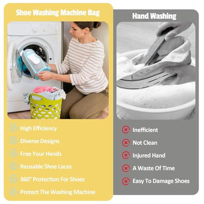 Shoe Washing Machine Bag, Laundry Shoe Bag with Side External Network for Washer and Dryer Reusable Shoe Cleaning Bag for Sneaker Tennis Unstain Cleaner Kit (2pc-gray) - color: with side bag-Grey(2pcs)