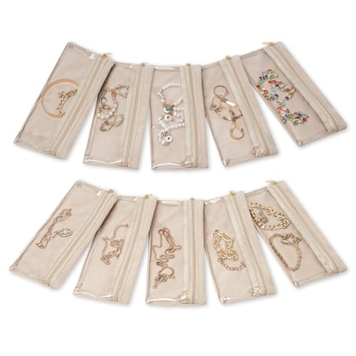 KarSyon Travel Jewelry Case Organizer Jewelry Box with 10 Velvet Pouches Mini Jewelry Organizers Storage for Women Small Cute Puffer Bags for Earrings,Rings,Necklaces,Bracelets (10PCS Beige, Large) - color: 10PCS Beige, size: Large