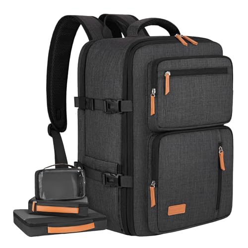 MOSISO 40L Travel Backpack for Women&Men, Flight Approved Carry on Daypack with USB Charging Port&3 Packing Cubes, 17-17.3 inch Expandable Suitcase Laptop Backpack for Office Work Travel, Black
