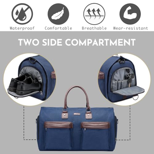 Modoker Convertible Garment Bag with Toiletry Bag, Carry on Garment Duffel Bag for Men Women - 2 in 1 Hanging Suitcase Suit Travel Bags,Navy blue - color: Navy blue