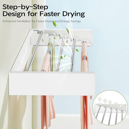 Vikaqi Wall Mounted Clothes Drying Rack 32", Foldable Wall Mount Laundry Rack Folding Indoor, Drying Rack Clothing Collapsible, Hidden Space Saver with Wall Template, 5 Rods, White - color: White, size: 32" Wide