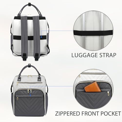 VANKEAN 17 Inch Laptop Backpack for Women Fashion Computer Work Bag, Large Capacity Waterproof Backpack, College Daypack Business Travel(Beige-GREY, 17.3 Inch) - color: Beige-grey, size: 17.3 Inch