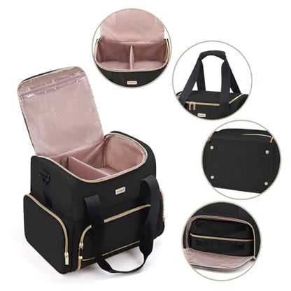 BAFAMYE Large Makeup Travel Cosmetic Bag with 2 Removable Case, Double Layer Big Travel Make Up Organizer Case, Toiletry Bag for Women, Train Cases Bags - color: Black