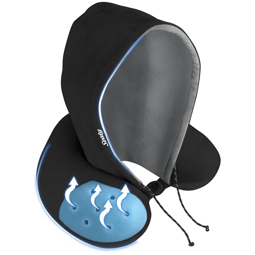 Sealy, Infused-Gel Hooded Travel Pillow with Airflow Memory Foam, Tailored Just for You with Contoured Support, The Ultimate Rest for Flights, Rides, and Your Home, Blocks Cold Drafts, Black - color: Black