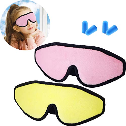 2 Pieces 3D Sleep Mask for Kids Memory Foam Contoured Eye Mask, Travel Sleep Eye Cover with Adjustable Strap, 3D Blindfolds(Pink and Yellow) - color: Pink and Yellow