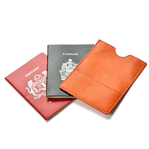 XEYOU Passport Holder Cover - Ultra Slim Premium Vegan Leather Travel Wallet Case Cover (Orange) - color: Orange