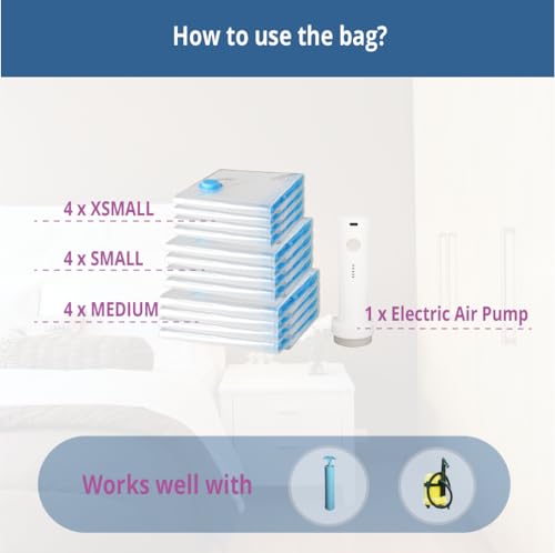 12 Pack Space Saver Vacuum Storage Bags Travel Set | Vacuum Sealed Compression Bags With Wireless Rechargeable Electric Pump, Space Saving For Travel, Clothing, Luggage, Toys - size: 12-Pack-C