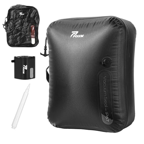 Vacuum Bags for Travel with Wireless Pump, 180° Open Zipper, IP67 Waterproof, Reusable Space Saver Compression Bags for Backpack, Suitcase, Home Storage(1 Pack + Pump) - color: Black - 1PC+P, size: Medium