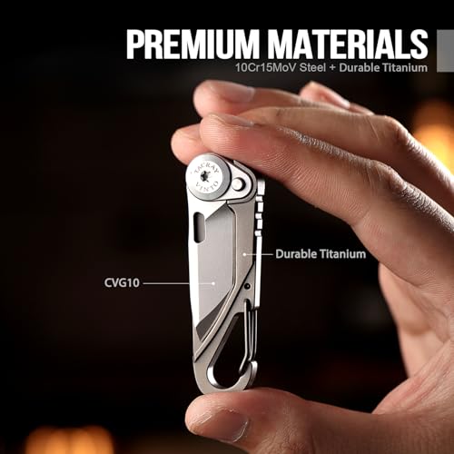 TACRAY Vinto 5-in-1 Titanium Small Pocket Knife – Ultra-Light Mini EDC Multitool Utility Knife with Folding Blade, Seatbelt Cutter, Bottle Opener & Screwdriver, Compact Everyday Carry - color: Grey-Ti