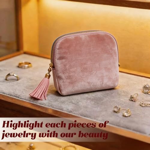 Small Travel Jewelry Case for Women, 6-Layer Velvet Organizer Pouch with Zipper, Anti-Scratch Portable Bag for Bracelets, Rings, Earrings & Necklaces (Pink) - color: Pink